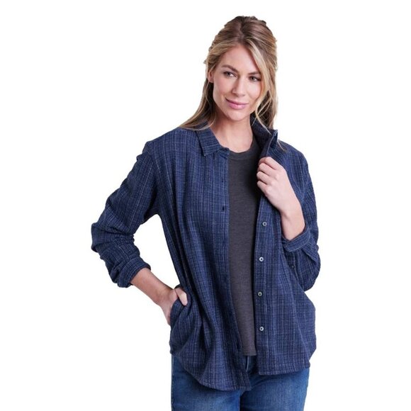 Kuhl Tops - Kuhl Avery Long Sleeve‎ Button Down Flannel Shirt, Women's, Indigo, Large
